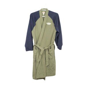 LL Bean 1912 Robe Unlined Front Patch Pockets Green Navy Size XL